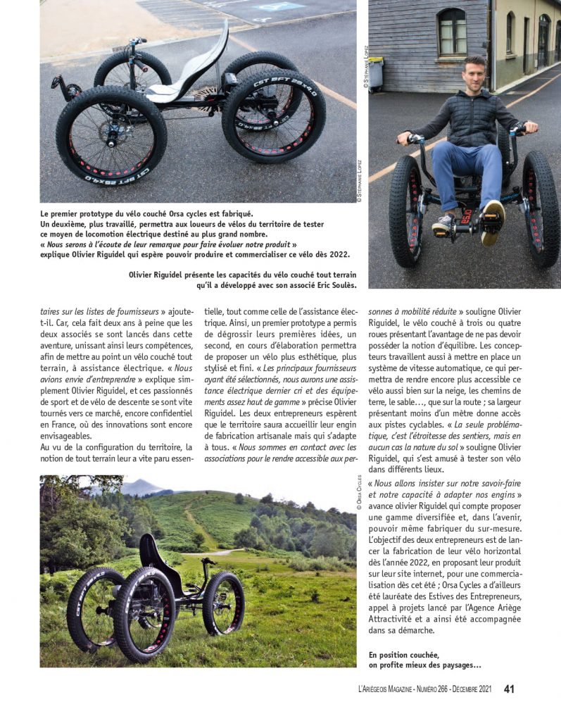 Extrait de l'Ariegeois magazine numéro 266 - article sur Orsa cycles - page 2
